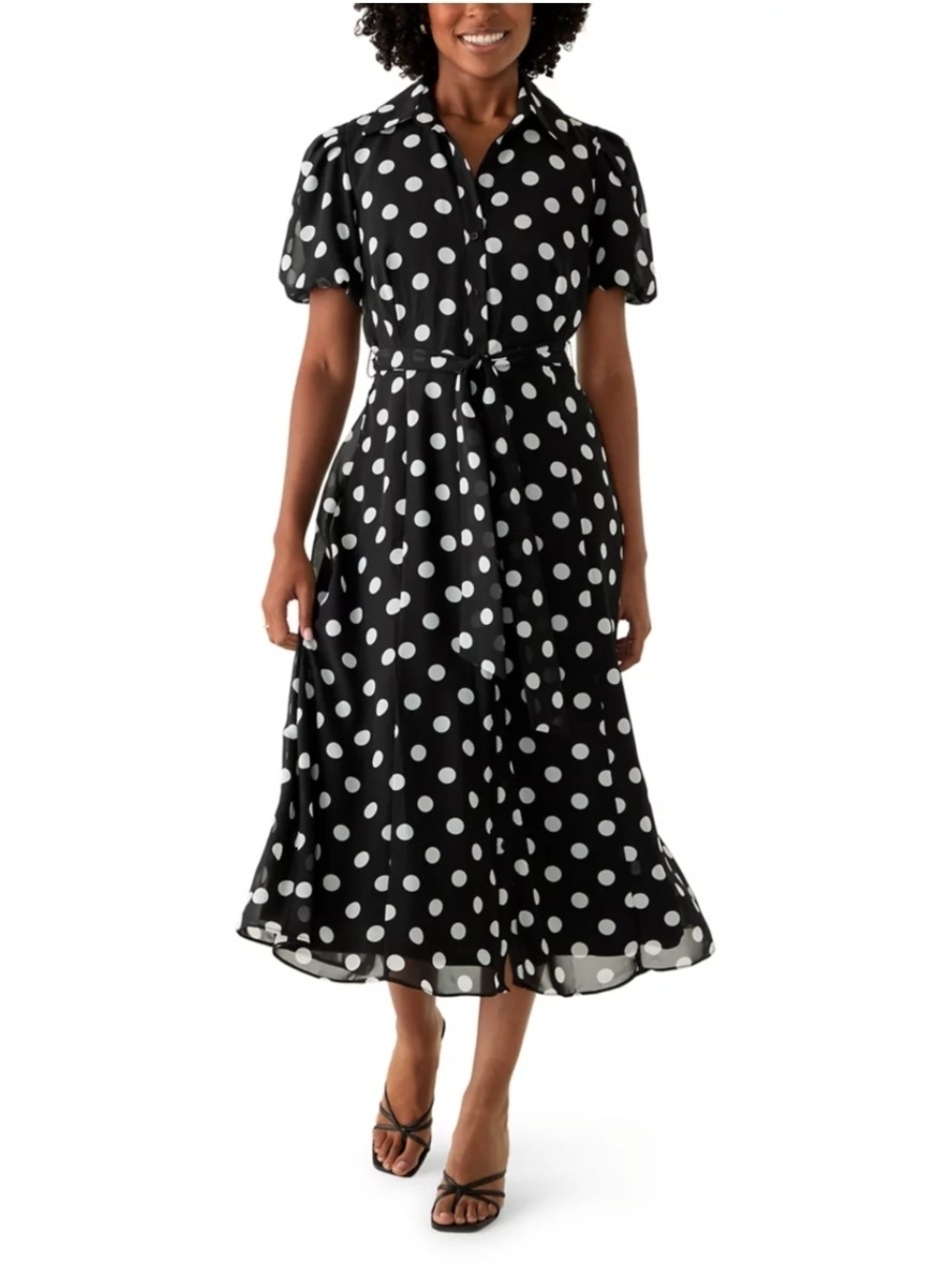 Sandra Darren Polka Dot Maxi Dress with Tie Waist